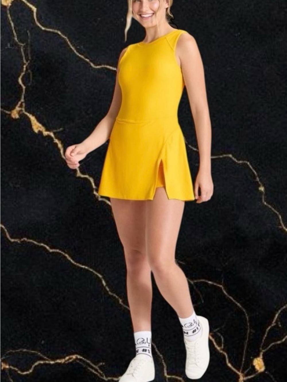 JOY LAB ; Yellow Sleeveless Tennis Dress with Skirt Slit new with no tags